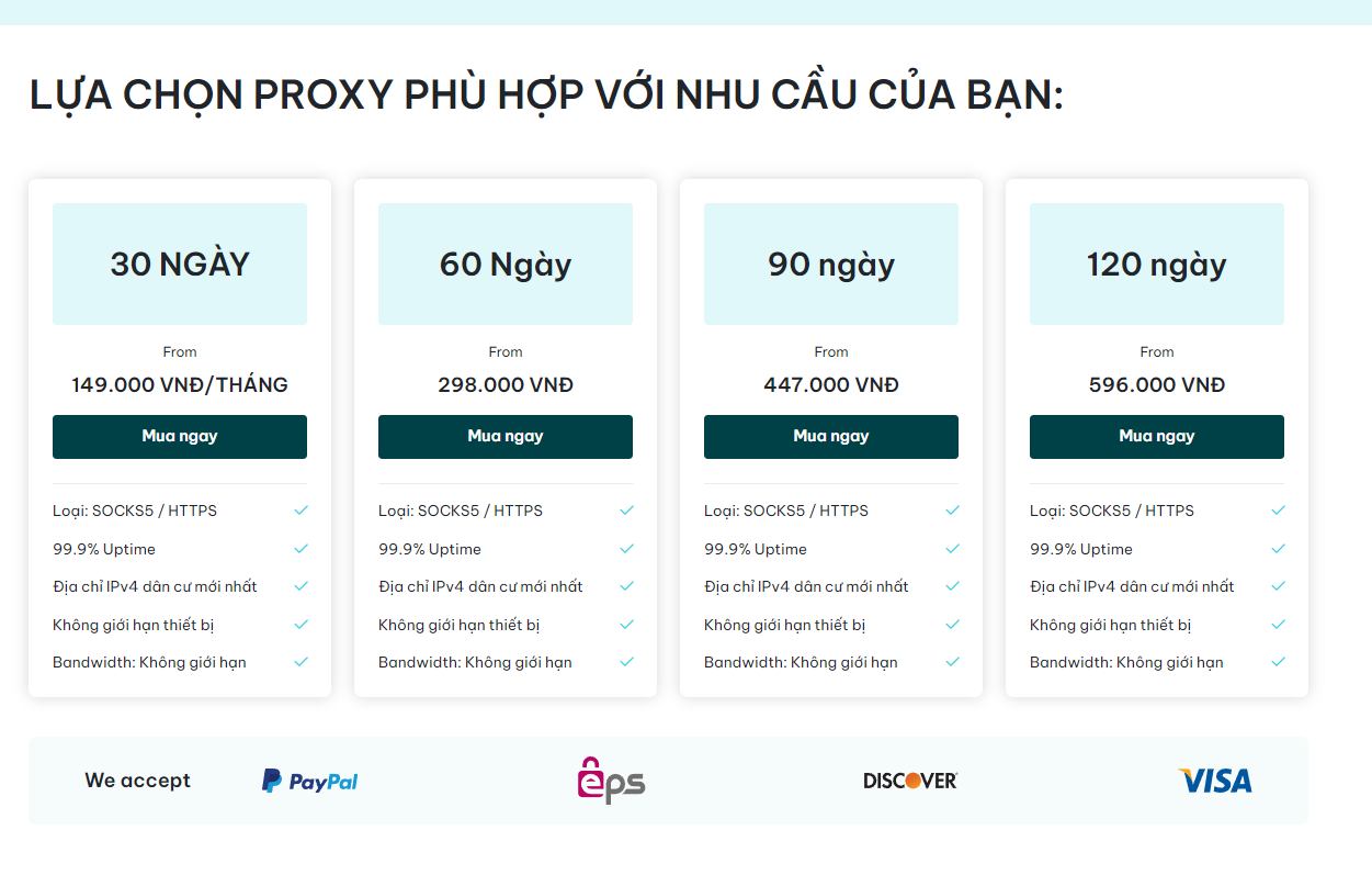 Giá proxy tại Proxydancu cho bạn tham khảo