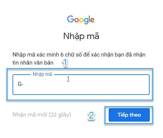 Bước 7: Nhập mã được gửi qua số điện thoại. Chọn “Tiếp theo”.