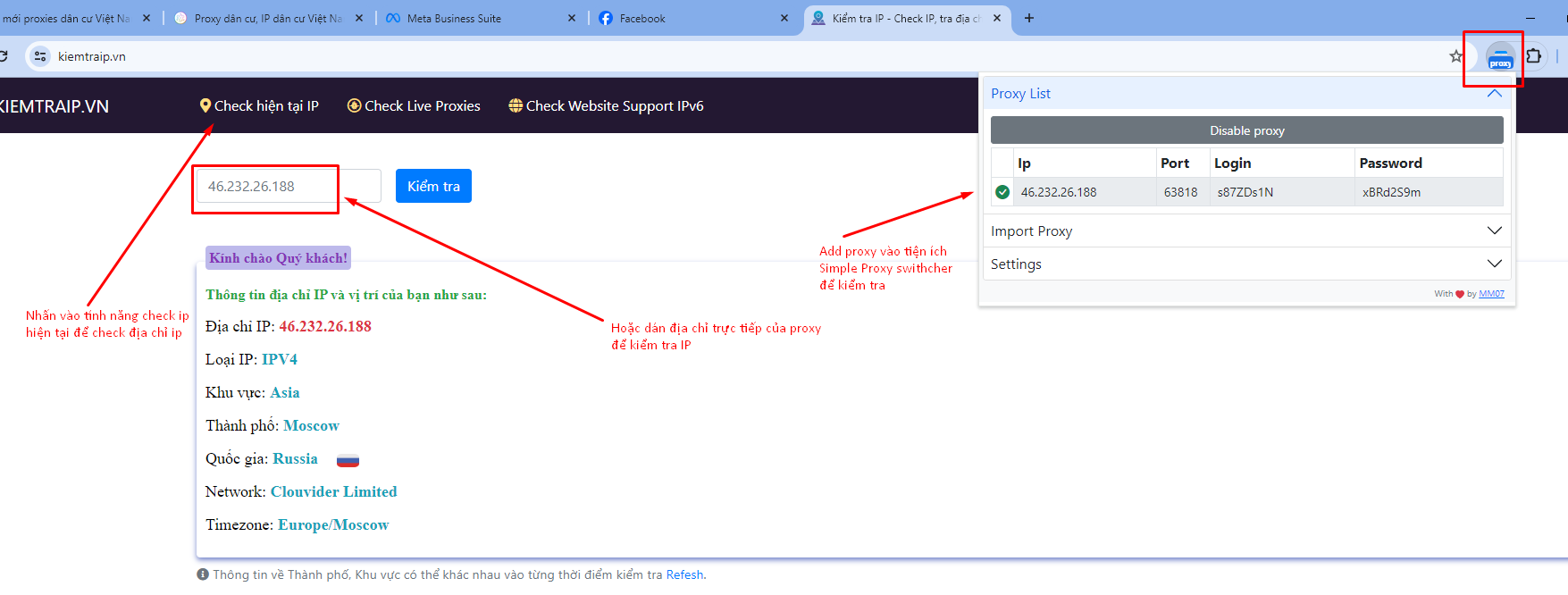 Cách check ip hiện tại trên công kiemtraip check proxy live