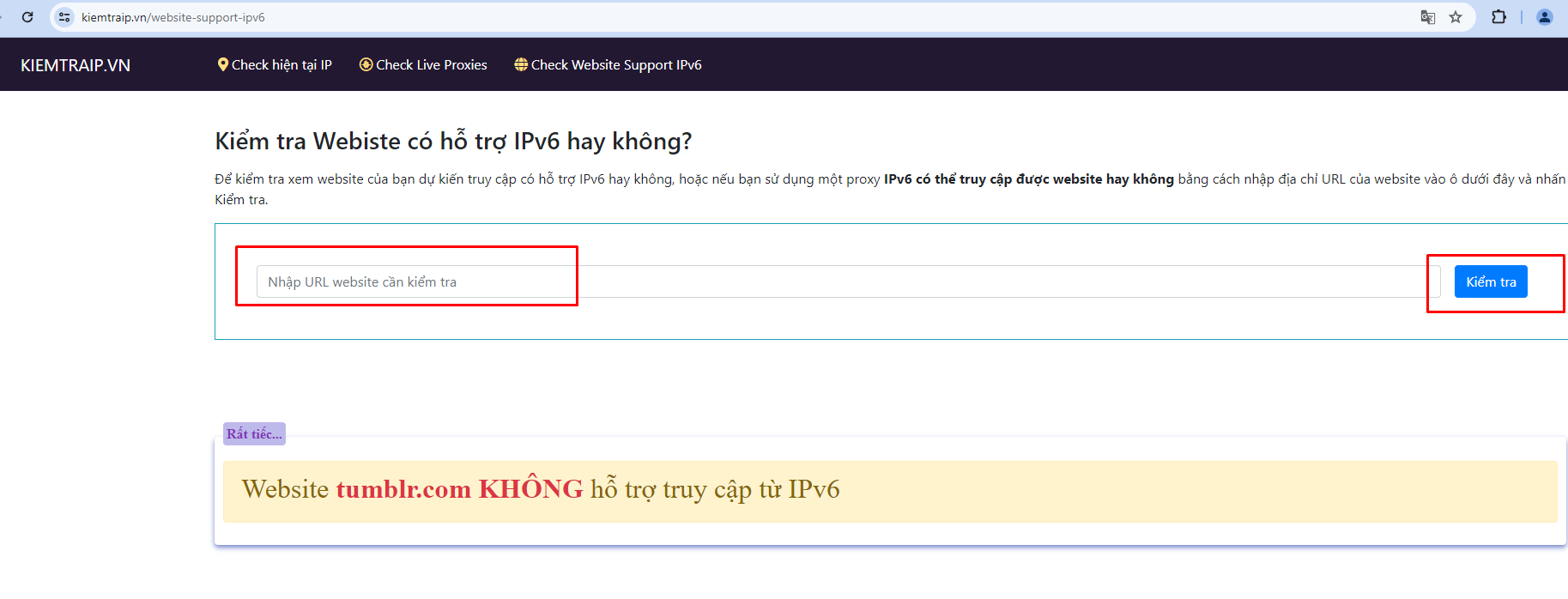 Kiểm tra Webiste có hỗ trợ IPv6 hay không?