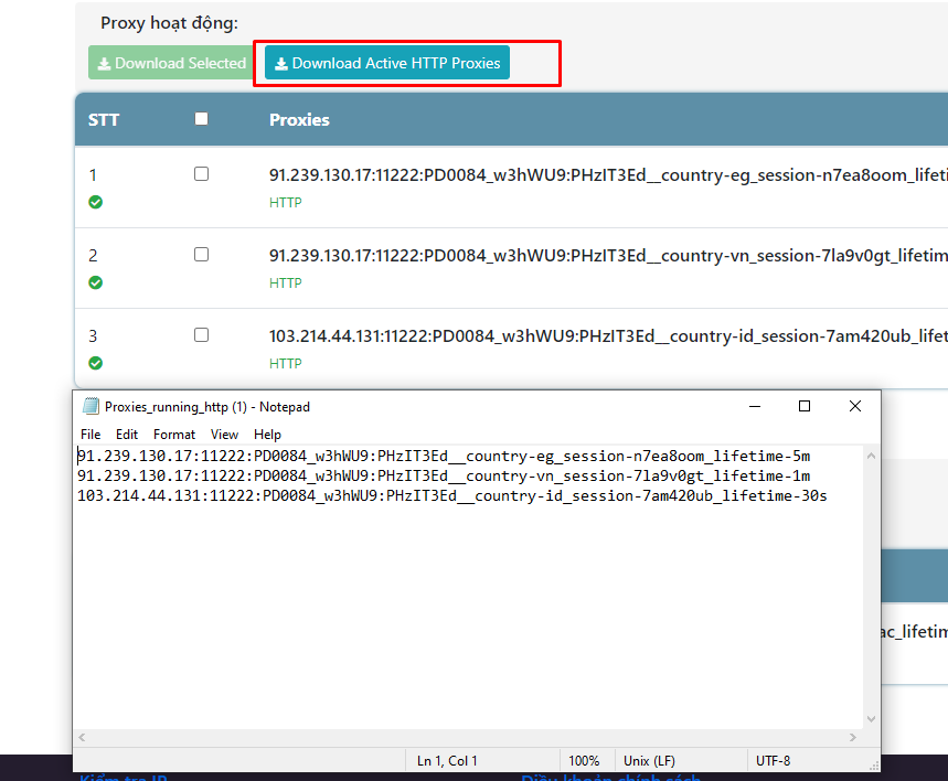 Sau khi check proxy live bạn có thể down về máy