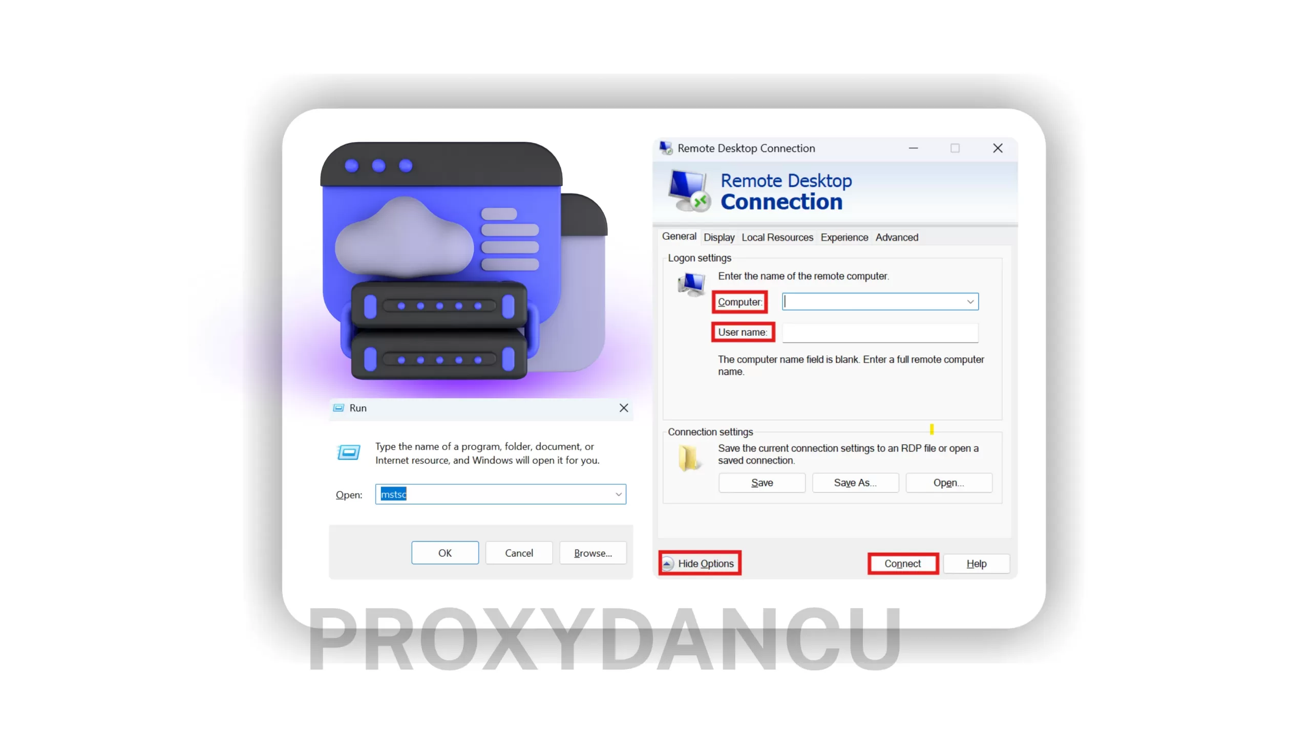 Mở Remote Desktop Connection, nhập địa chỉ IP của VPS